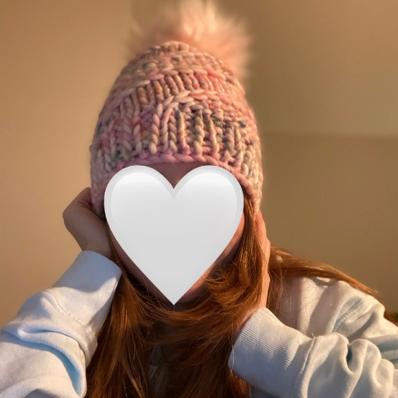 Handmade Soft Pink Rainbow Bobble Hat with removable bobble - Picture 5 of 5